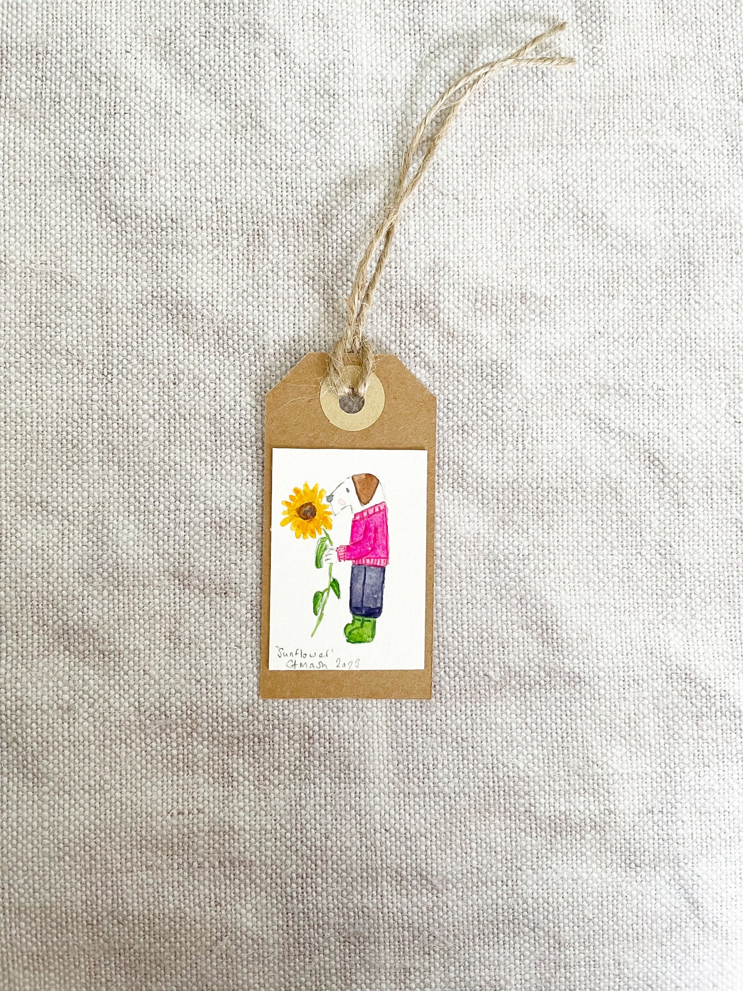 Mini illustrated Terrier and Sunflower Gift Tag