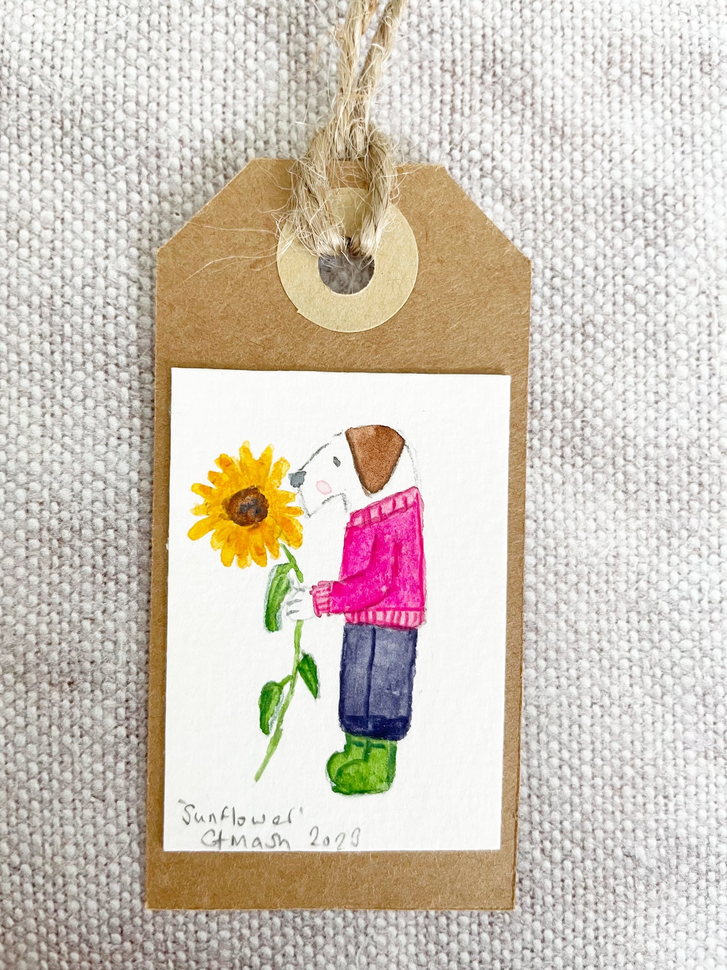 Mini illustrated Terrier and Sunflower Gift Tag